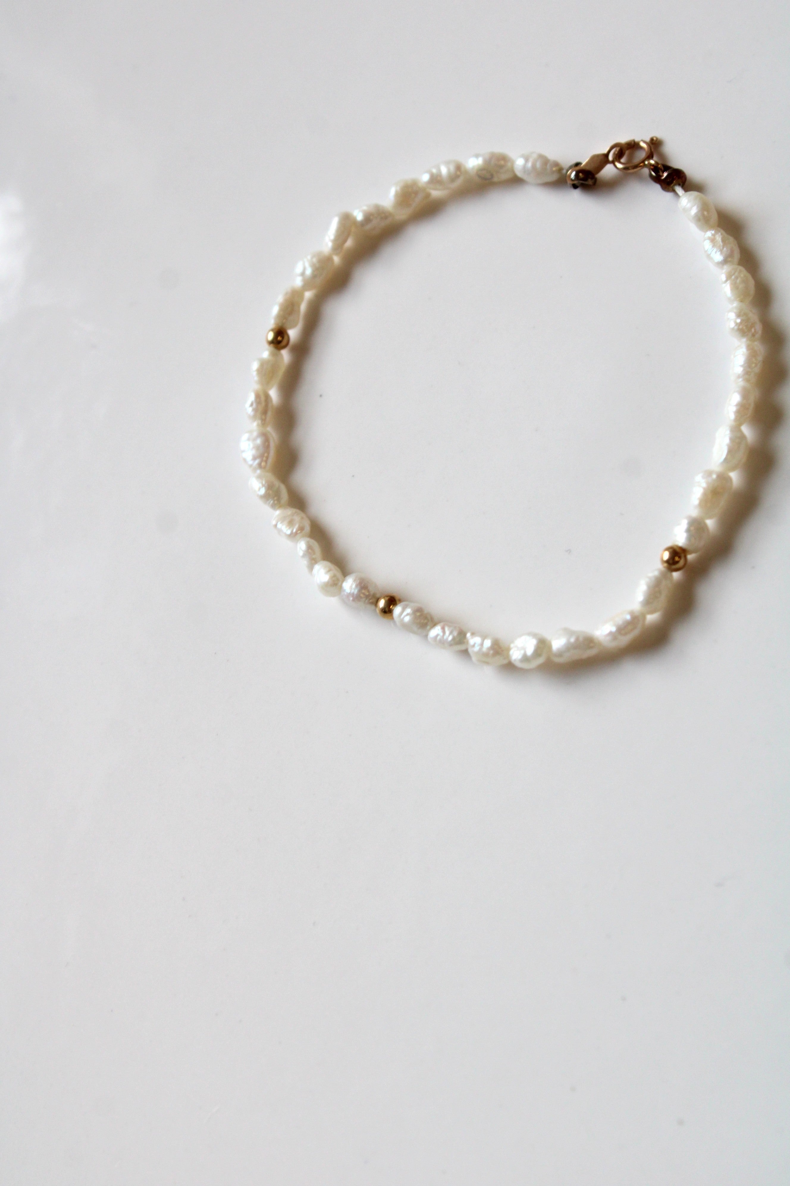 Freshwater White Rice Pearl & 14KT Gold Bracelet