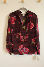 NEW Susan Bristol Burgundy Floral Blouse | S