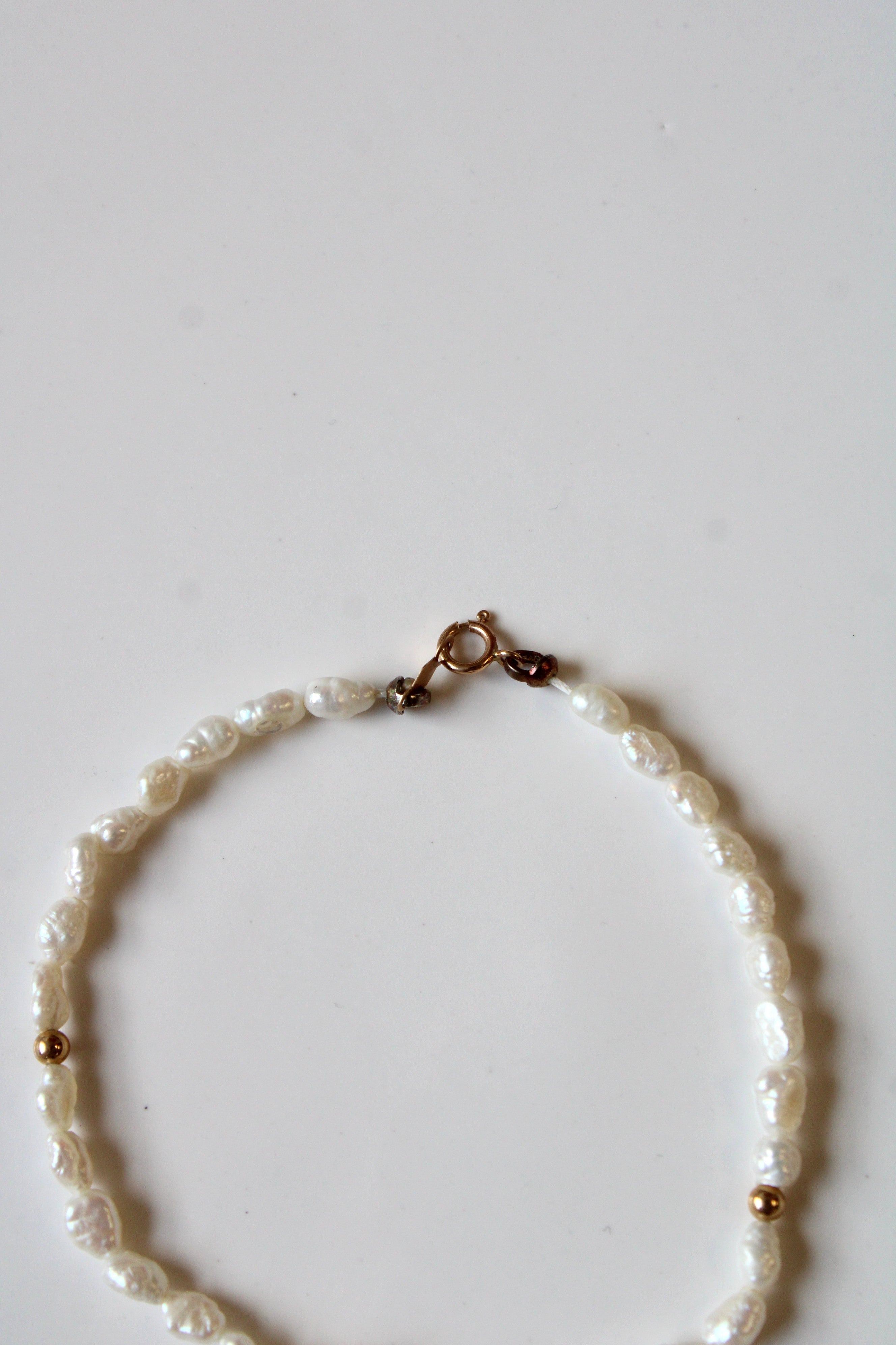 Freshwater White Rice Pearl & 14KT Gold Bracelet