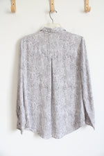 Ann Taylor White & Gray Snakeskin Button Down Top | L