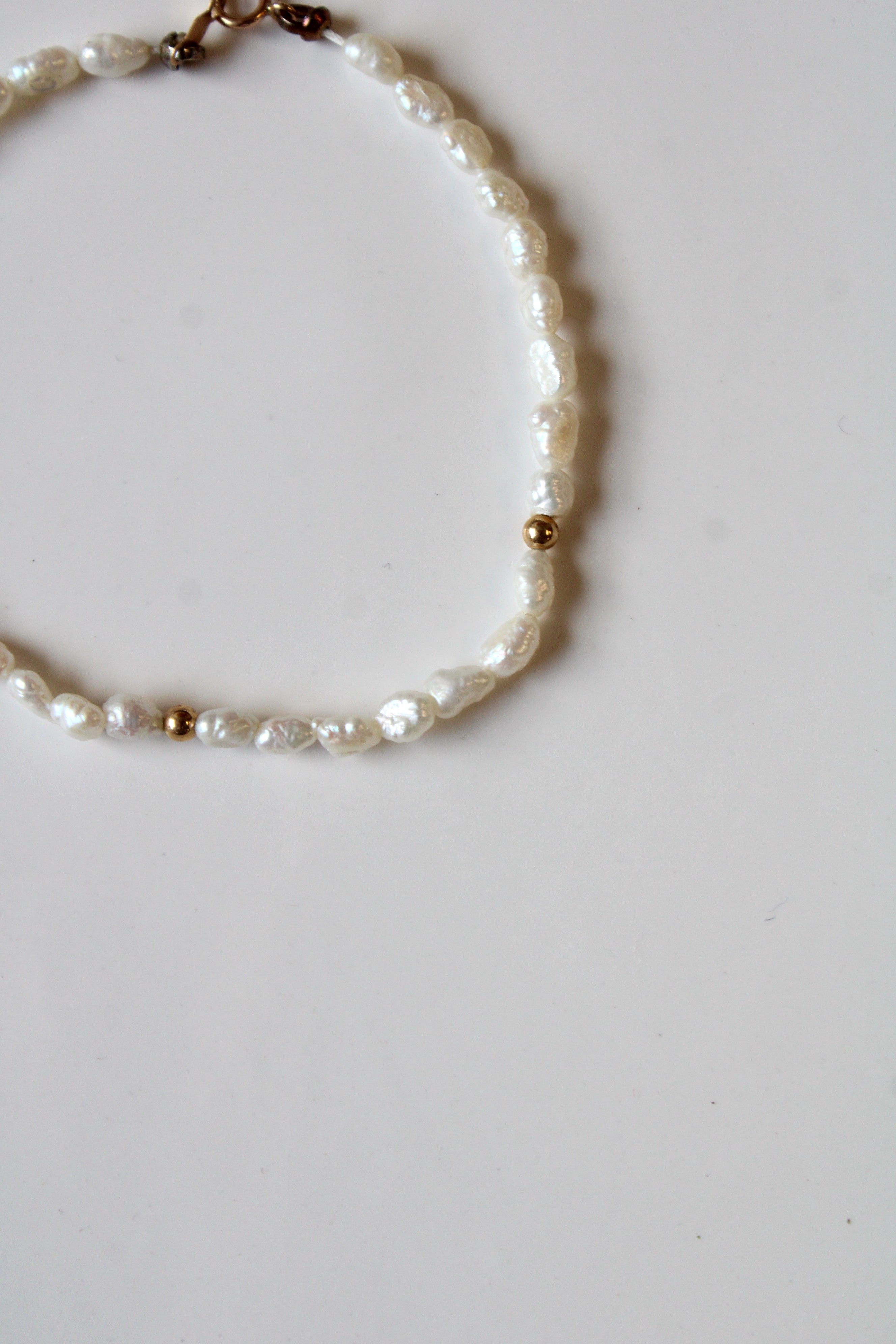 Freshwater White Rice Pearl & 14KT Gold Bracelet