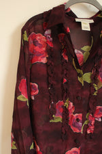 NEW Susan Bristol Burgundy Floral Blouse | S