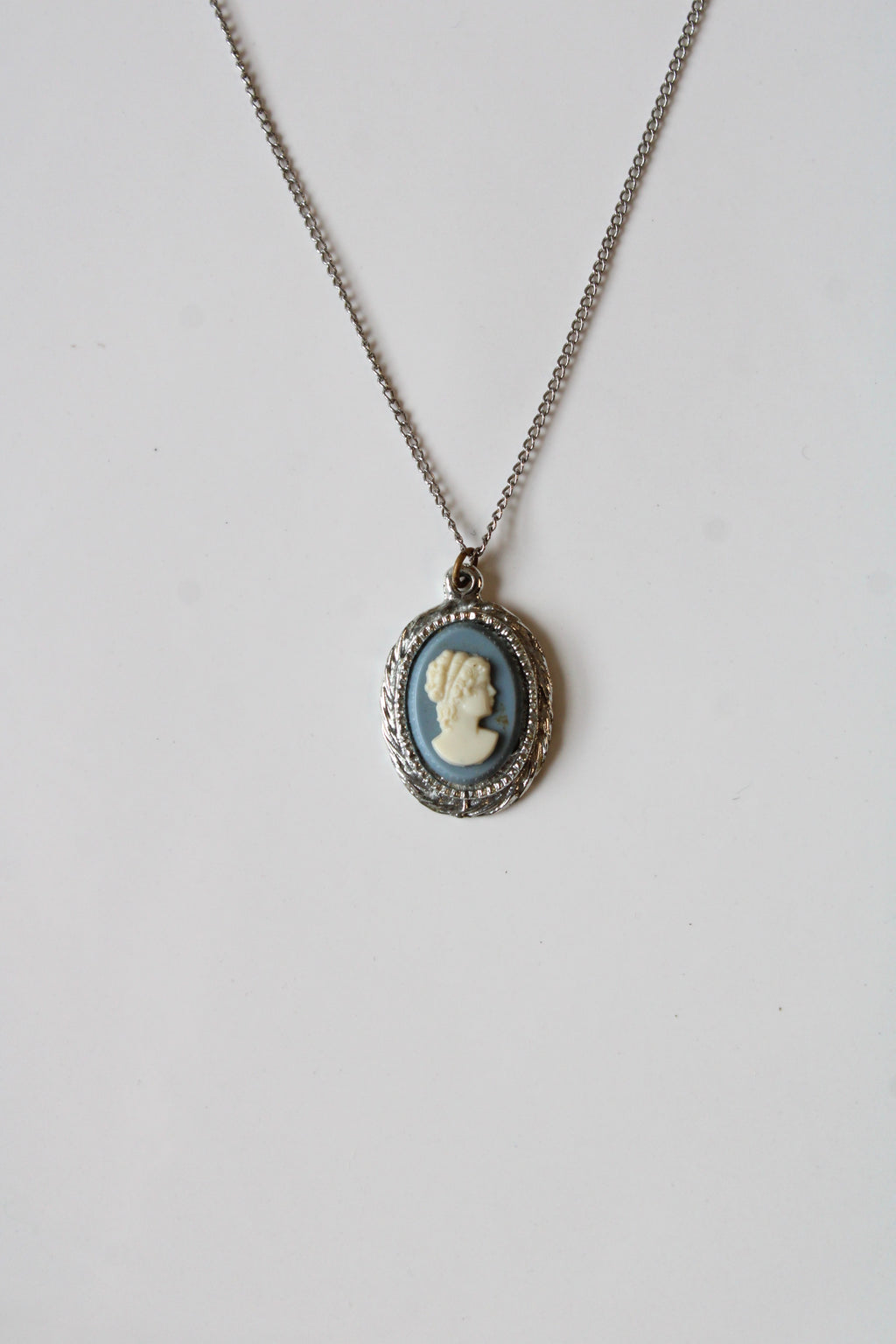 Blue Sterling Silver Vintage Cameo Necklace