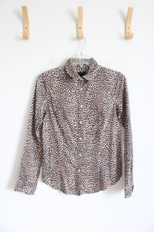 Talbots Brown Black & Tan Leopard Print Button Down Top | 4