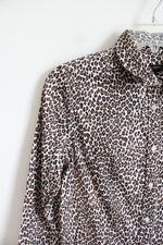 Talbots Brown Black & Tan Leopard Print Button Down Top | 4