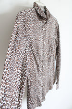 Talbots Brown Black & Tan Leopard Print Button Down Top | 4