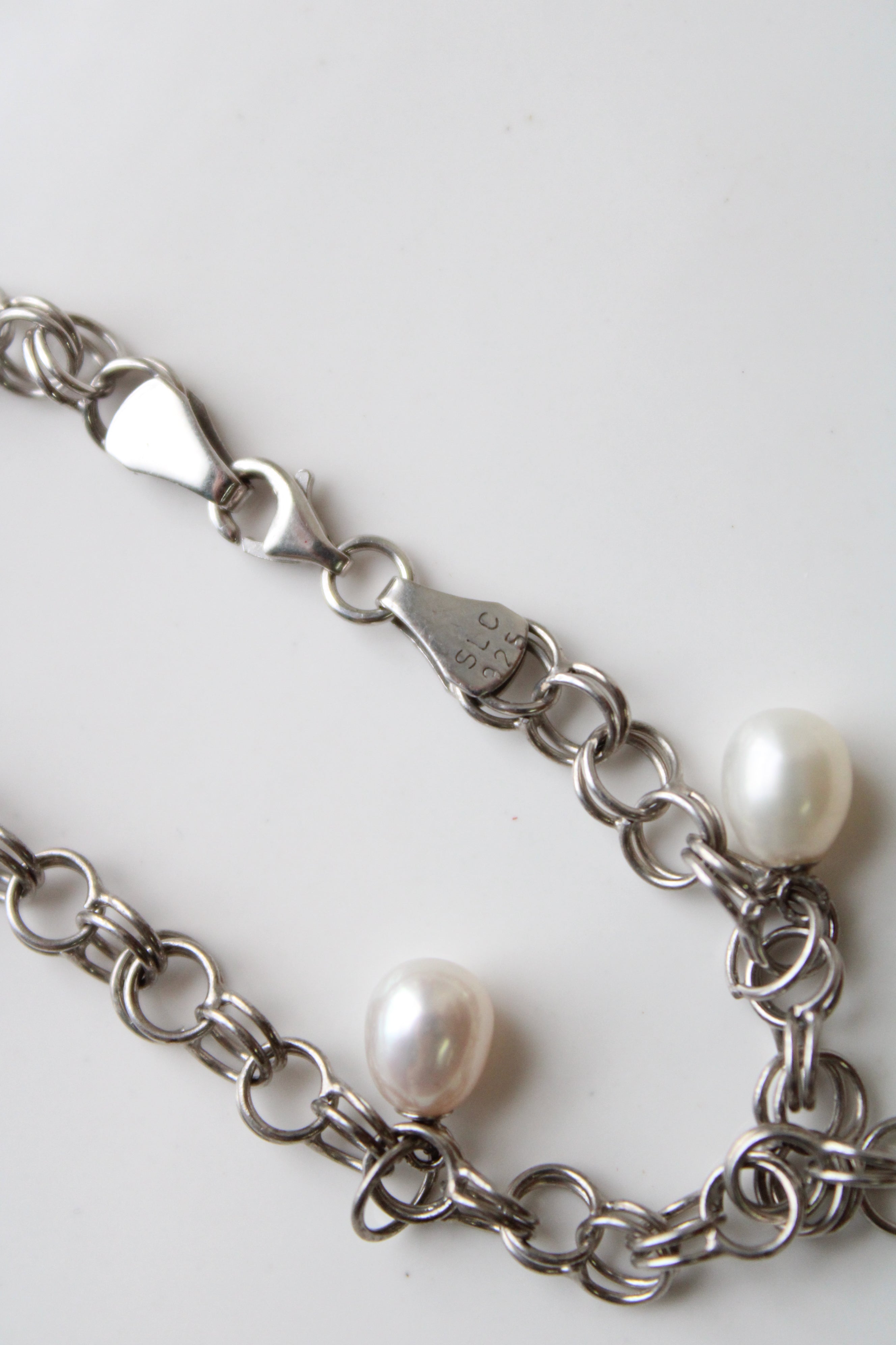 Silver Chain Pearl Charm Bracelet