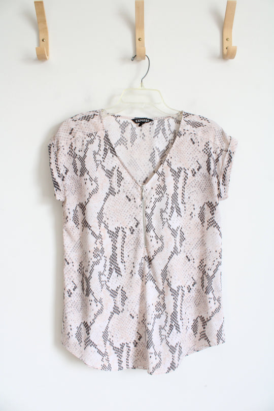 Express Pink White & Gray Snakeskin Patterned 1/4 Zip Top | M