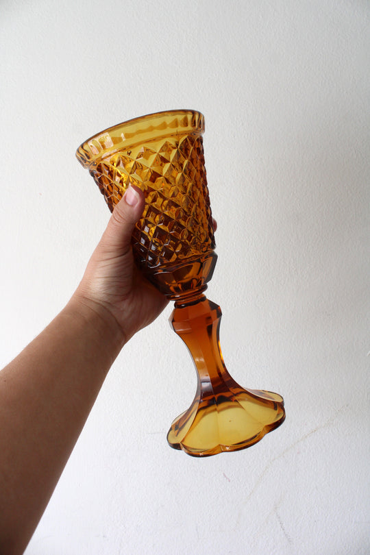 Amber Diamond Point Goblet Style Vase