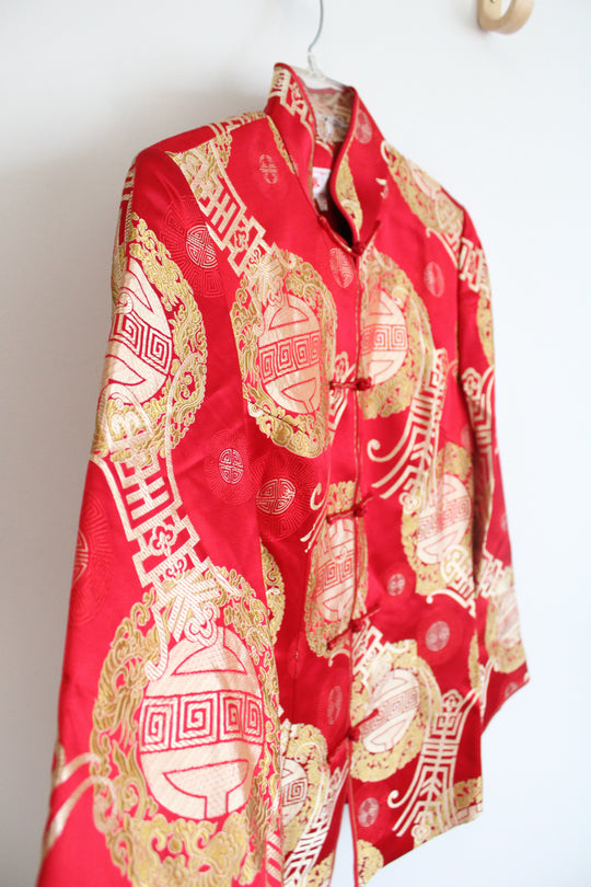Qin Yi Red & Gold Chinese Silk Blend Jacket | XL
