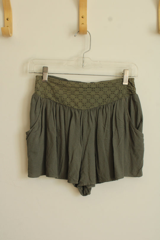 American Eagle Outfitters Army Green Crochet Top Flowy Shorts | XS