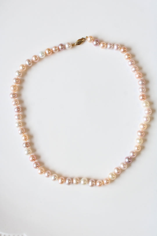 Pink & Ivory Genuine String Of Pearl Necklace