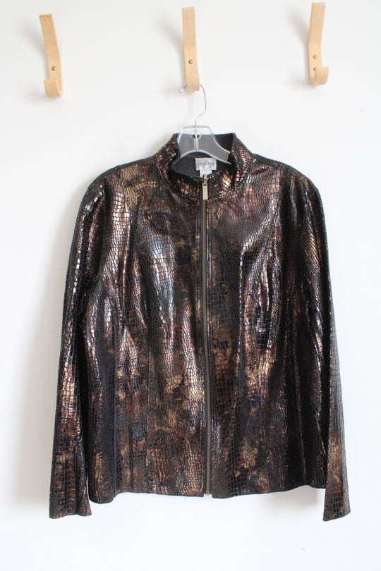 Chico's Brown Metallic Animal Print Leather Jacket | 2 (L)
