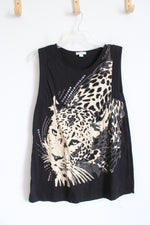 Erin London Black Leopard Face Embellished Tank Top | XL