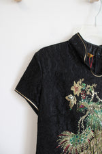 NEW Chinese Black Sequined Silk Blend Tunic Top | 50