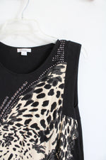 Erin London Black Leopard Face Embellished Tank Top | XL