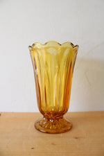 Vintage Anchor Hocking Fairfield Amber Honey Gold Glass Pedestal Glass Vase