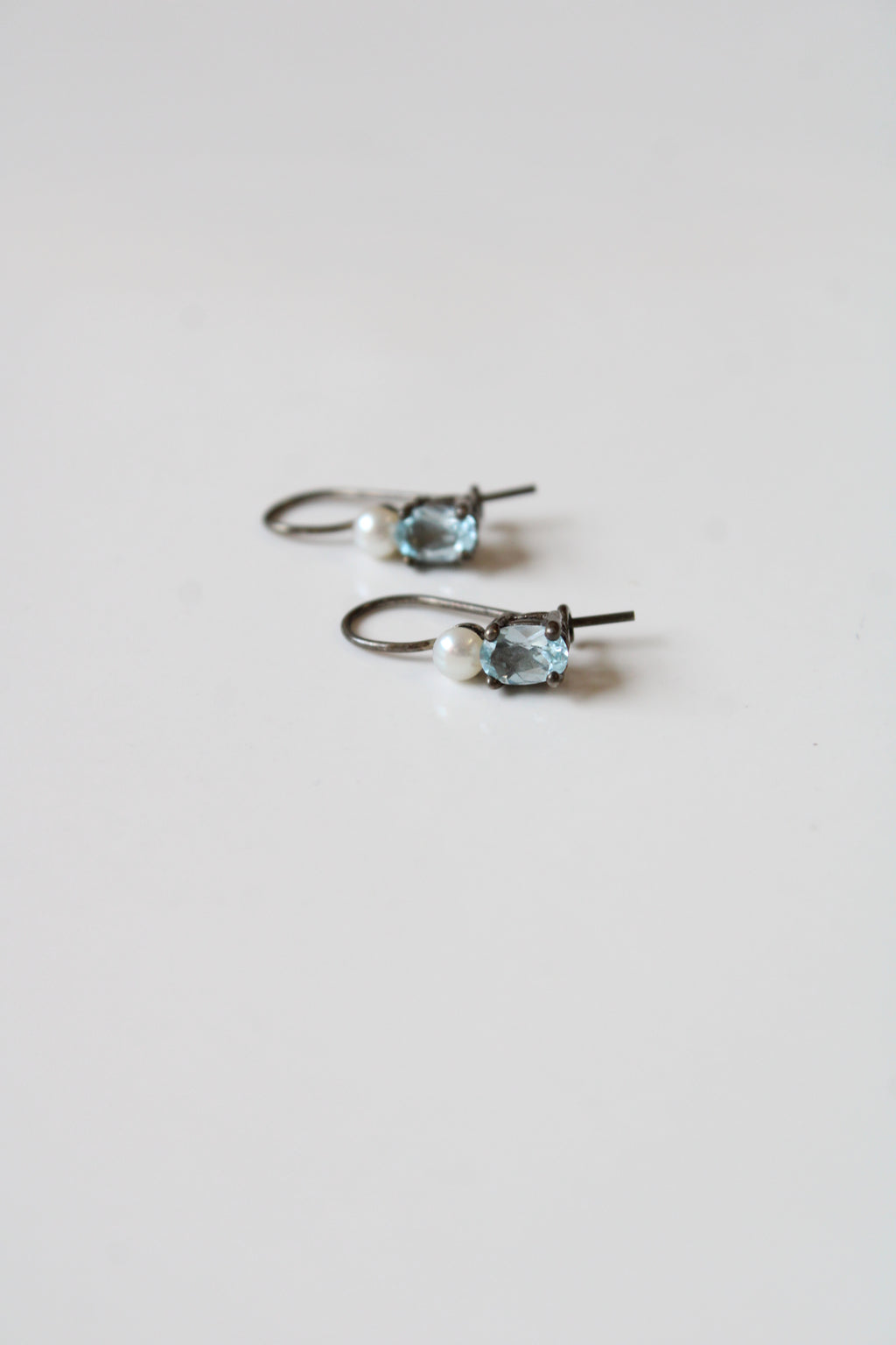 Vintage Blue Topaz & Pearl Sterling Silver Earrings