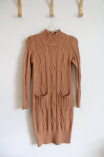 NEW Styled Cactus Tan Cable Knit Mock Neck Sweater Dress | S