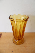Vintage Anchor Hocking Fairfield Amber Honey Gold Glass Pedestal Glass Vase