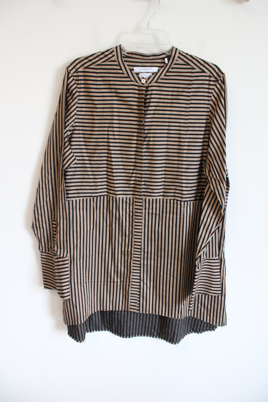 Foxcroft NYC Black Tan Striped Button Down Shirt | 16