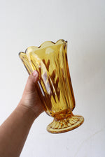 Vintage Anchor Hocking Fairfield Amber Honey Gold Glass Pedestal Glass Vase