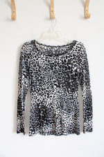 Express Black & White Leopard Print See-Through Long Sleeved Shirt | S