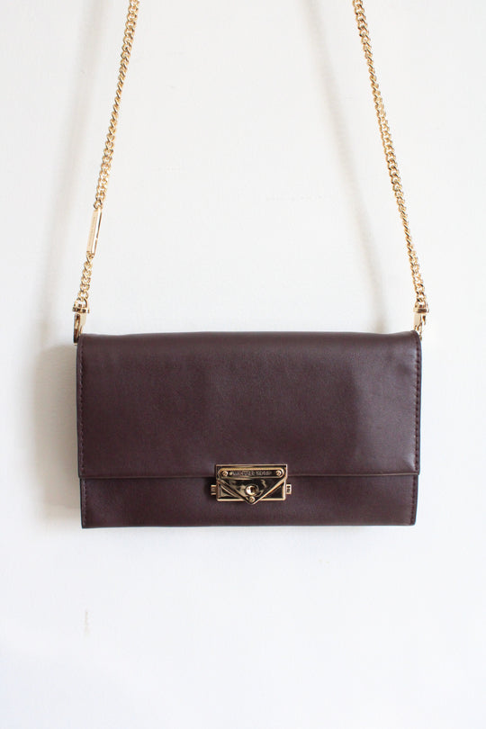 Michael Kors Cece Brown Card Holder Clutch Chain Strap Bag
