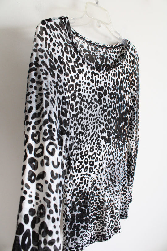 Express Black & White Leopard Print See-Through Long Sleeved Shirt | S