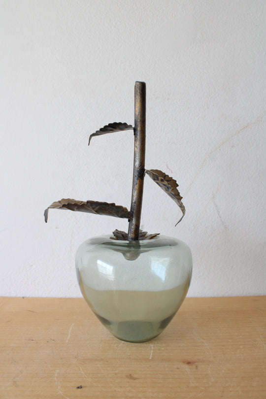 Hand Blown Metal Stem Apple Decor