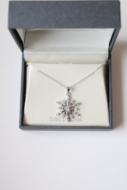 Cubic Zirconia Snowflake Sterling Silver Pendant Necklace