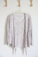 Kim Gravel Belle Tan & White Leopard Print Tank & Cardigan Set | M