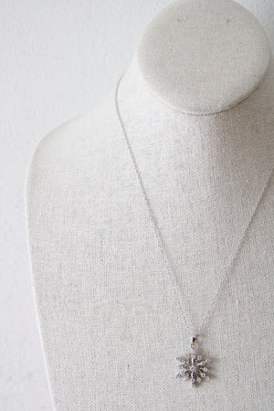 Cubic Zirconia Snowflake Sterling Silver Pendant Necklace