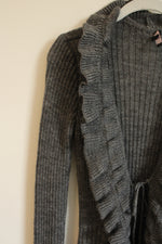 Elisabetta Gray Wool Blend Ruffle Long Cardigan | S