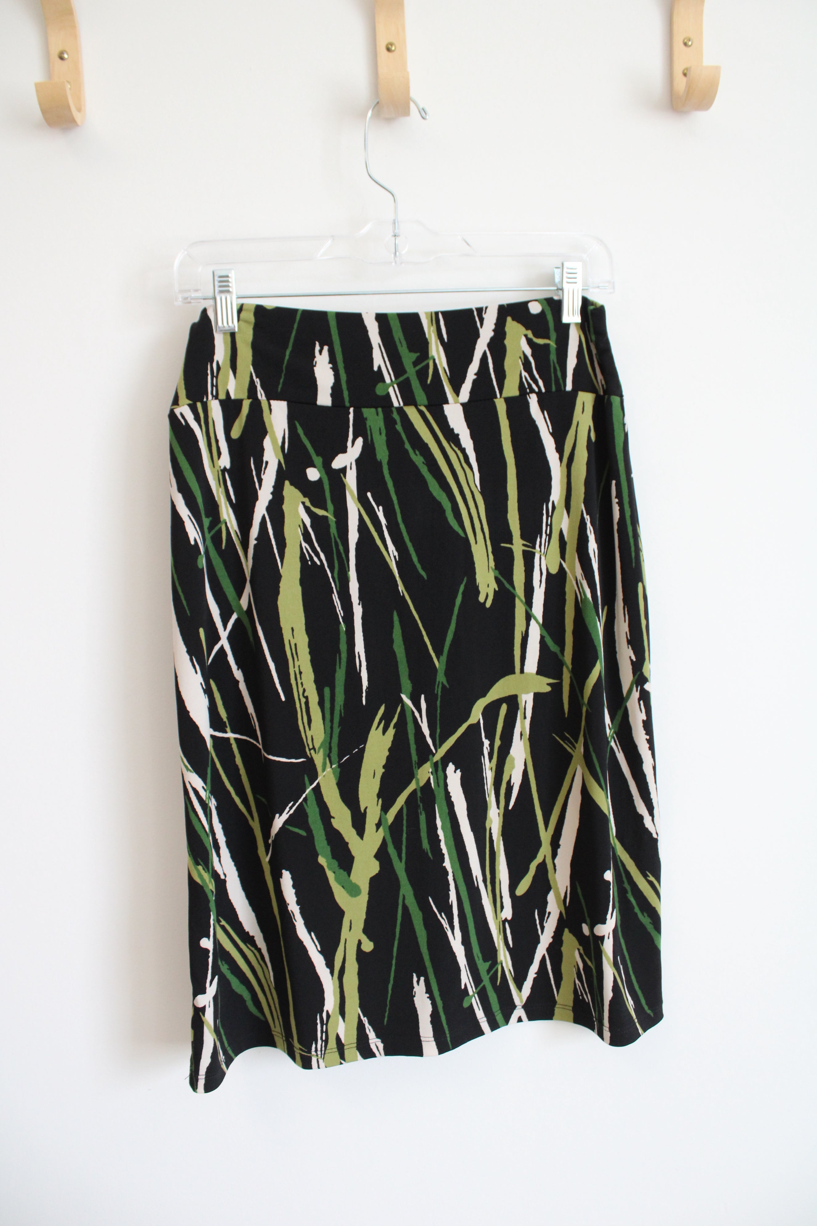 Stephen & Casey Black & Green Patterned Stretch Skirt | M