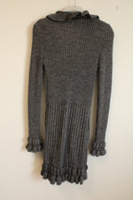 Elisabetta Gray Wool Blend Ruffle Long Cardigan | S