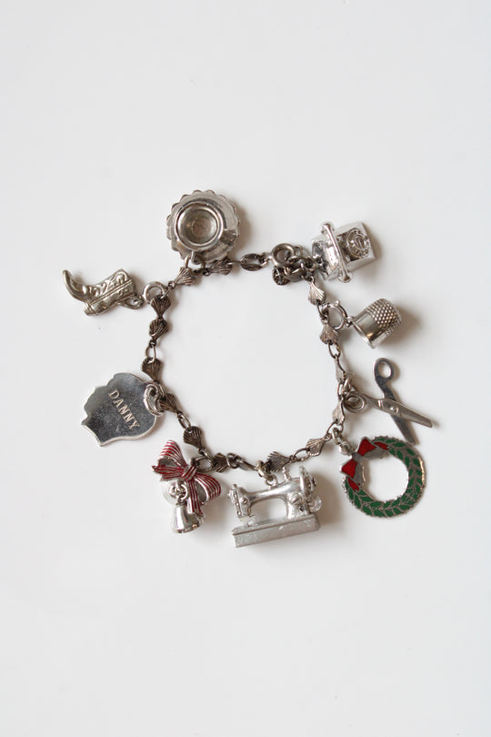 Christmas & Sewing Themed Vintage Sterling Silver Bracelet
