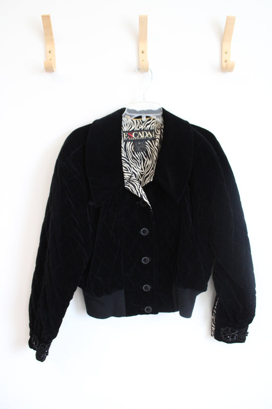 Escada Vintage Black Velvet Quilted Bomber Jacket | 40