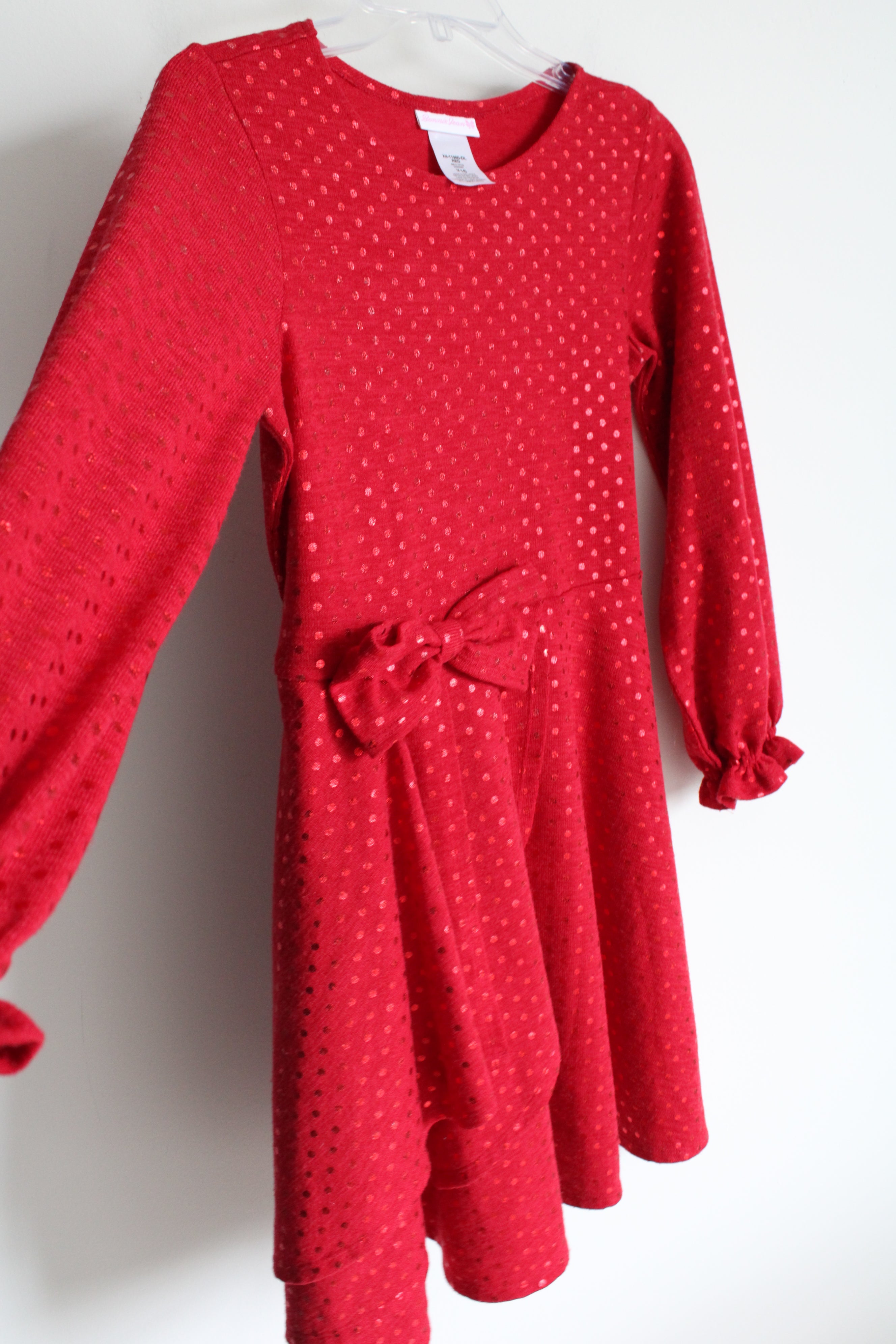Bonnie Jean Red Knit Shimmer Dotted Dress | 16
