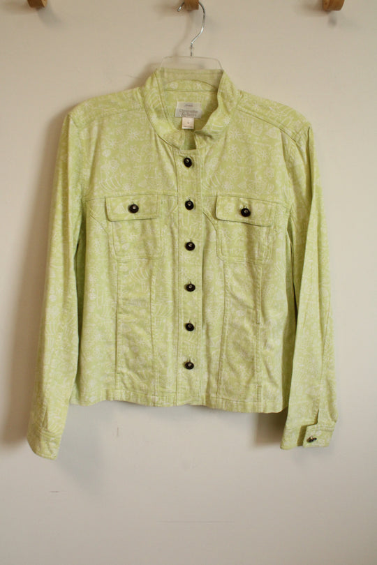Christopher & Banks Light Lime Green "Le Shopping" Print Jacket | S