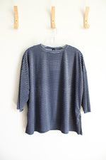 NEW Agnes & Dora Blue Velvet Striped Top | M