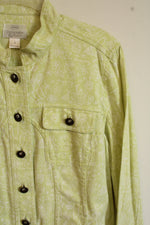 Christopher & Banks Light Lime Green "Le Shopping" Print Jacket | S