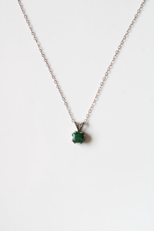 Square Cut Emerald Sterling Silver Necklace