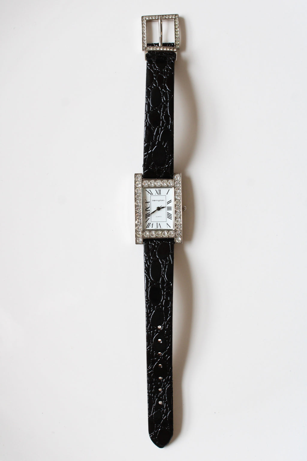 Bloomingdale's Black Strap Crystal Square Face Watch
