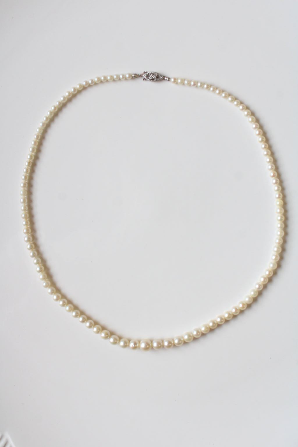 Genuine Ivory Cultured String Of Pearls 10K White Gold Clasp Necklace