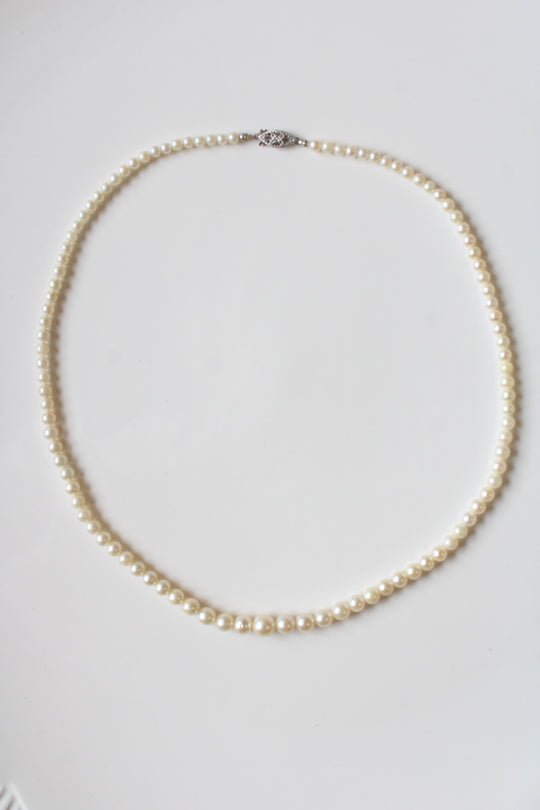 Genuine Ivory Cultured String Of Pearls 10K White Gold Clasp Necklace