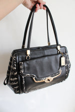 Coach Madison Black & White Python Embossed Small Sadie Flap Satchel Bag