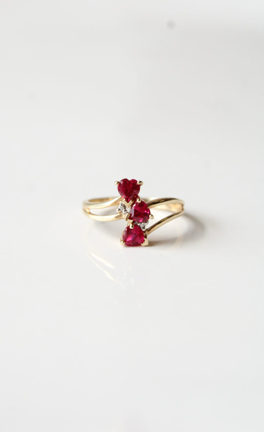 10K Yellow Gold Ruby Heart Ring | Size 7