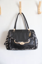 Coach Madison Black & White Python Embossed Small Sadie Flap Satchel Bag