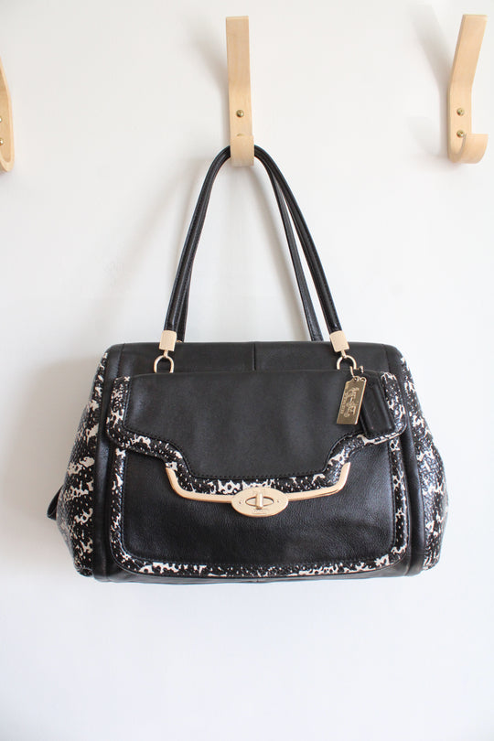 Coach Madison Black & White Python Embossed Small Sadie Flap Satchel Bag